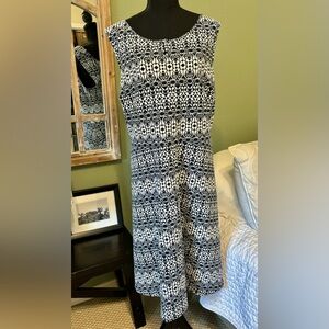 NEW Talbots 3X Women's Blue white Sleeveless Geometric print dress midi career